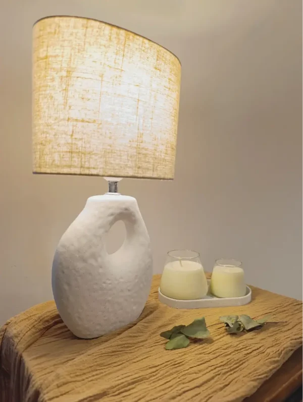 Velador de Mesa Rustico Blanco Con Pantalla Vc3.