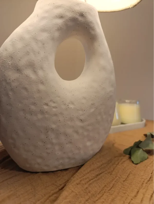 Velador de Mesa Rustico Blanco Con Pantalla Vc3.